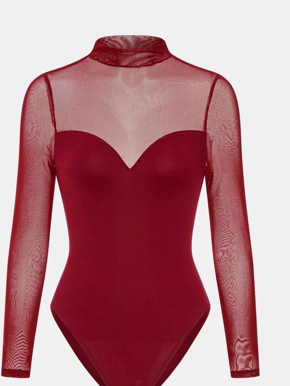 Commense Burgundy Sheer Sleeved Bodysuit